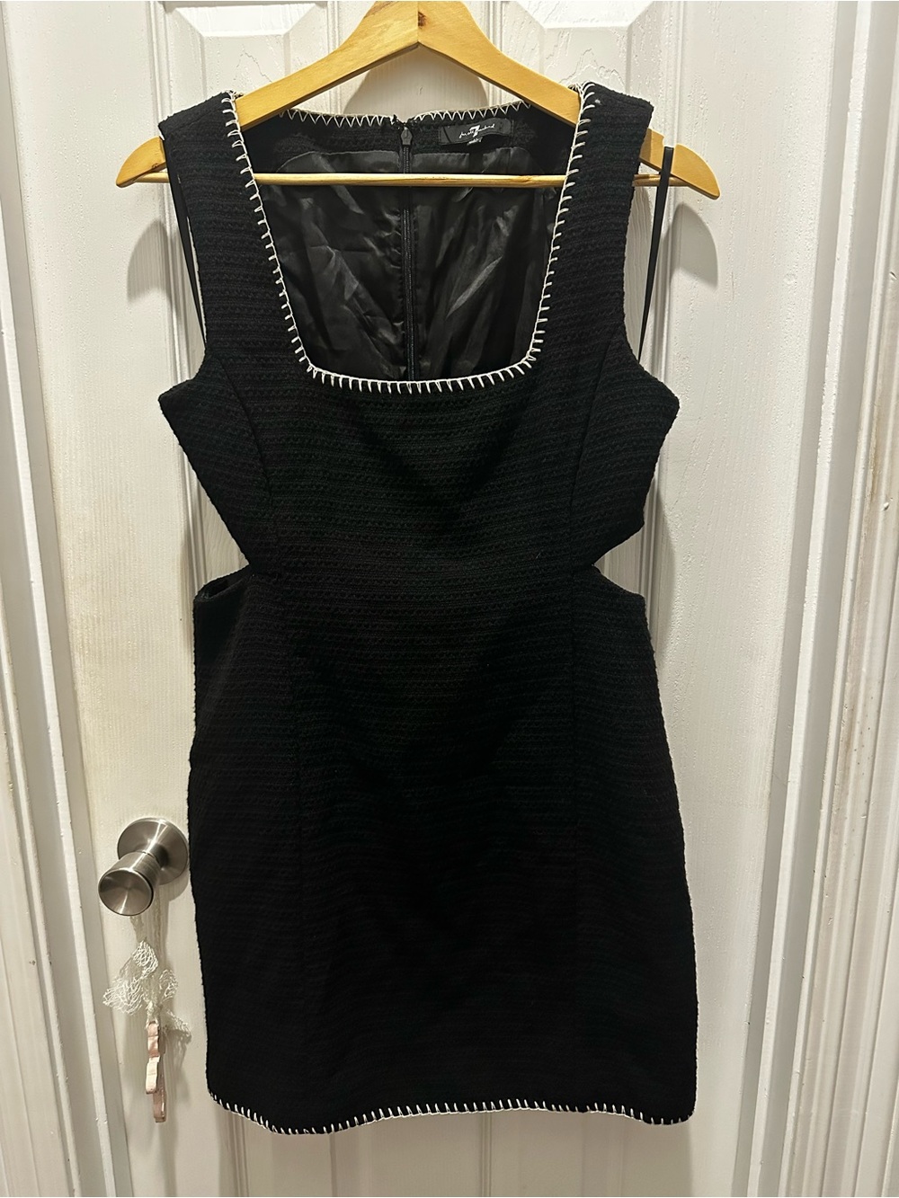 7 For All Mankind Classic Black Sleeveless Cutout Dress with Contrast Trim